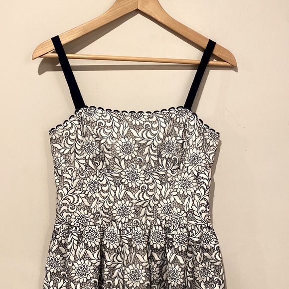 Draper James Navy Blue White Floral Lace Spaghetti Strap Tea Length Dress - Picture 4 of 7